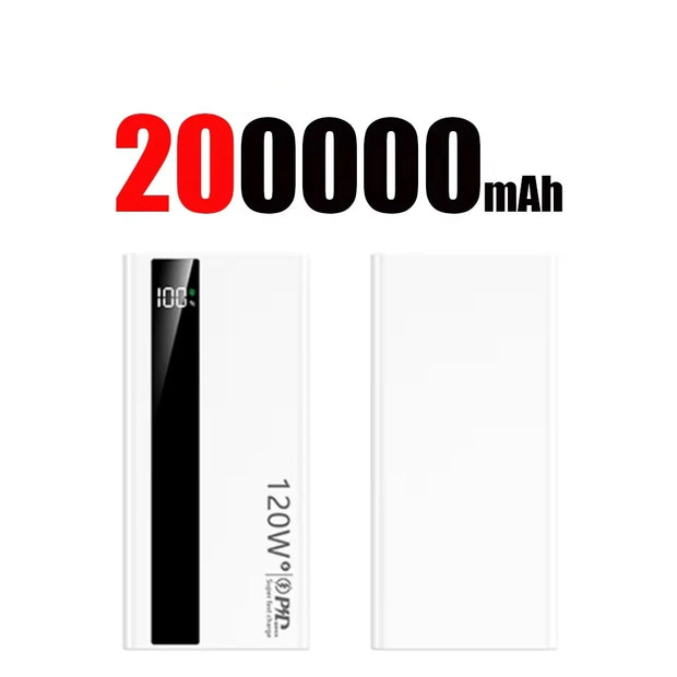 120W Super Fast Charging Power Bank 200000mah Battery High Capacity Digital Display Power Bank For Iphone Samsung Gift 2025