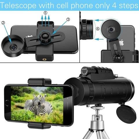 40X60 HD Professional Telescope Monocular Night Powerful Binoculars Waterproof Mini Pocket Zoom with Smartphone Hunting Camping