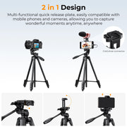 K&F Concept 59.4''/1.5 m Aluminum Lightweight Tripod with Bluetooth Remote Portable Tripode Stand 360° Ball Head for Camera DSLR