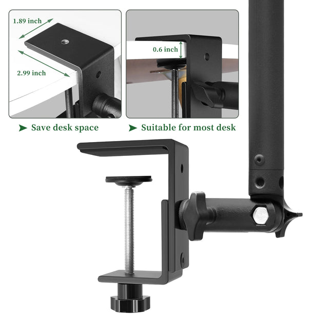 C Stand Tripod Standing Desk Monitor with 1/4" Ball Head Table Fixture Ring Light Adjustable Tabletop Bracket Stand DSLR Camera