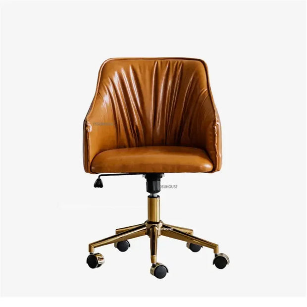 Nordic Leather Office Chairs For Office Luxury Gold Feet Computer Chair Sedentary Comfortable Backrest Swivel Desk Gaming Chair