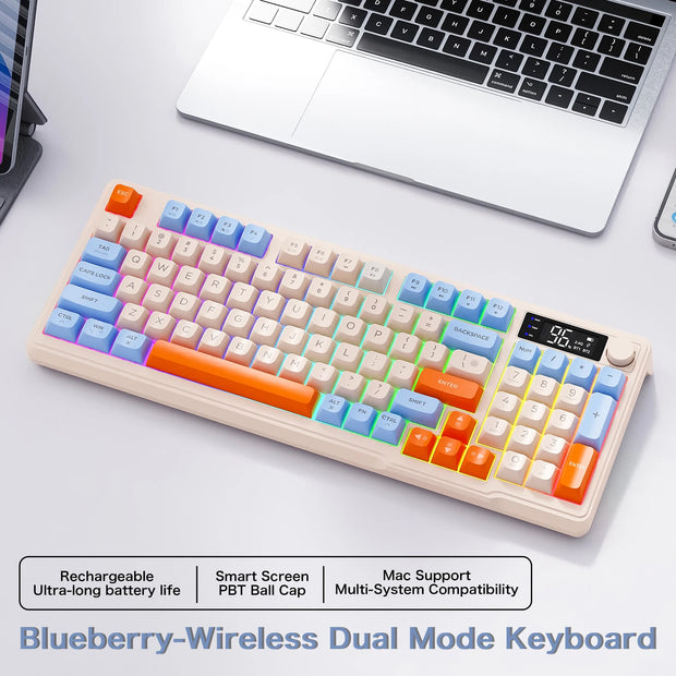 M96 Bluetooth Keyboard Wireless FREEWOLF Screen Gaming Keyboard,Electronic Screen, Multi-Device Connection,Ergonomics Gaming