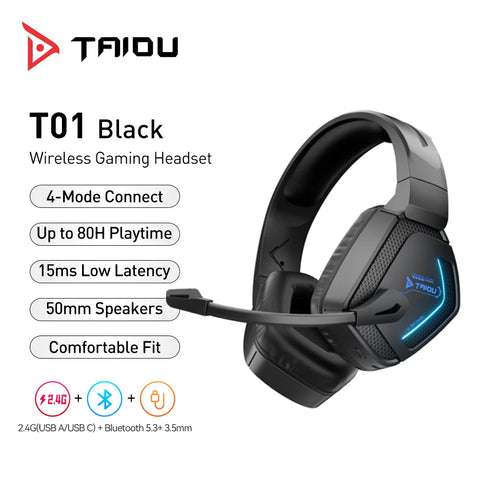 TAIDU T01 Gaming Headset High Quality Wireless Bluetooth Headphones 50mm Wired 4-mode Earphone Gamer's Choice for PC PS5 Xbox