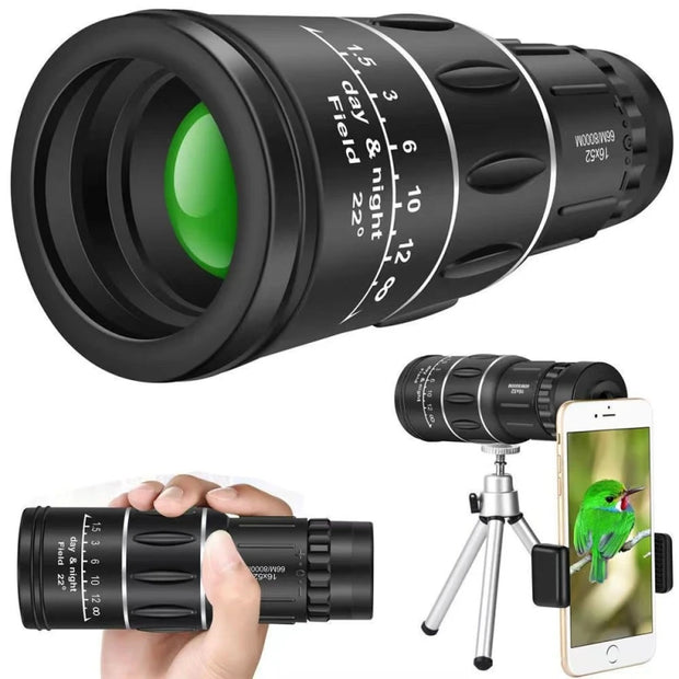 16x52 Powerful Monocular Telescope HD Zoom Binoculars Long Range Night Vision Spyglass For Outdoor Camping Bird Watching Tools