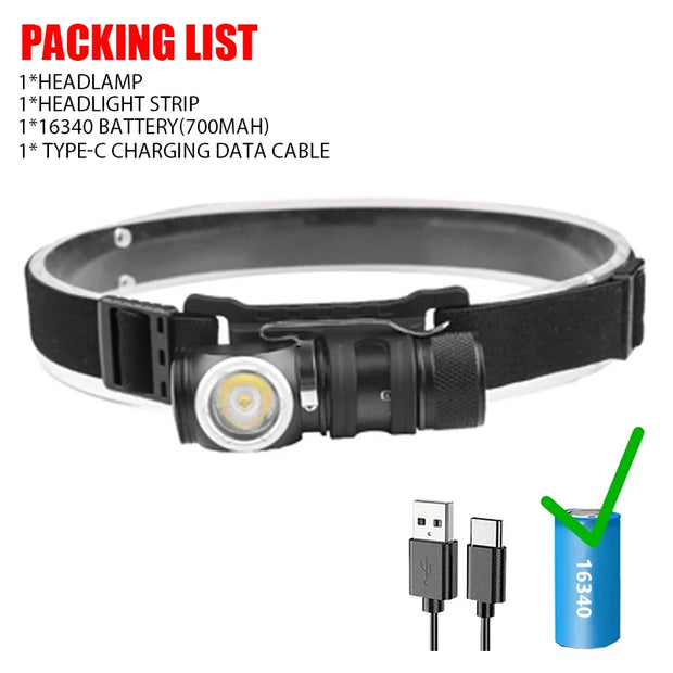 Powerful P8 LED Headlamp Type-c Rechargeable Head Flashlight with Magnet Tail 3 Modes Lighting Outdoor Camping Fishing Lantern