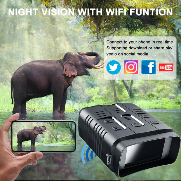 Ponbos NV009 4K UHD Rechargeable WIFI Binocular Telescope 42MP 10X Zoom Digital 800M Infrared Night Vision for Hunting Camping