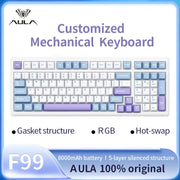 AULA F99 Gaming Mechanical Keyboard Gasket Structure Wireless Bluetooth Wired Hot Swappable PBT Gasket RGB For 99 Keys PC Laptop