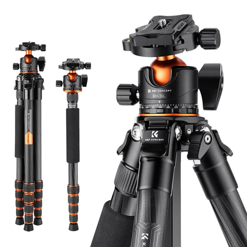 K&F Concept Professional Carbon Fiber Tripod for DSLR Camera Stand 15kg/33lbs Max Load with 360° Ball Head Photography Camcorder