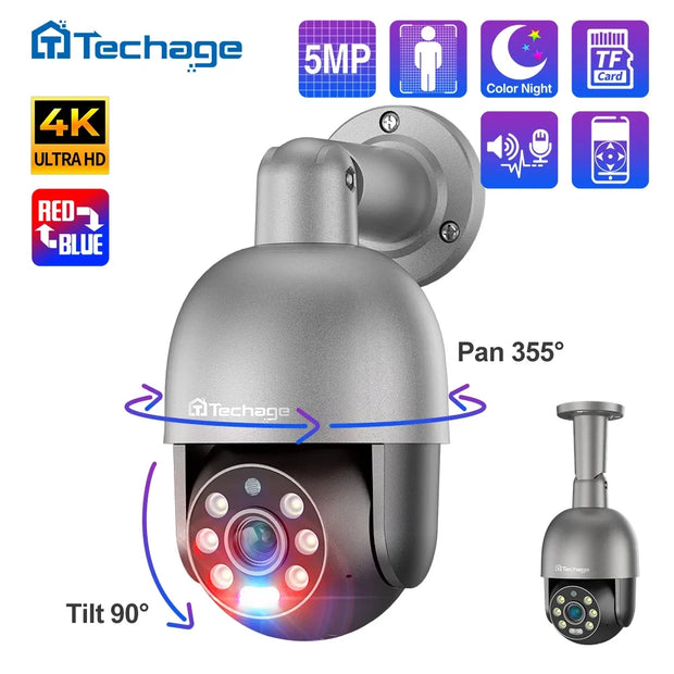 Techage 4K 8MP 5MP PTZ Security POE IP Camera CCTV Surveillance Video Camera Outdoor Ai Human Detection Two Way Audio ONVIF