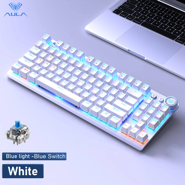 AULA Wireless Mechanical Gaming Keyboard 87 Key Three-modes 2.4G/Bluetooth/Wired Backlight Keyboard for Windows/Mac/IOS/Android