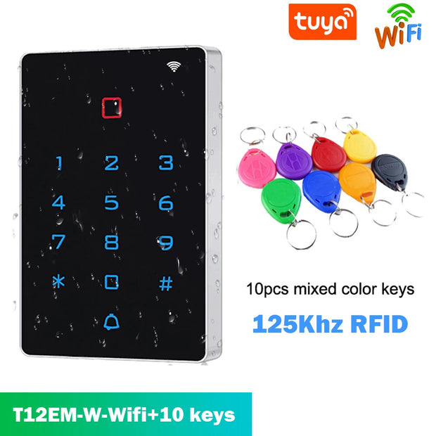 Waterproof WiFi Tuya App Backlight Touch 125khz RFID Card Access Control Keypad WG26 Output Alarm Management Card Support