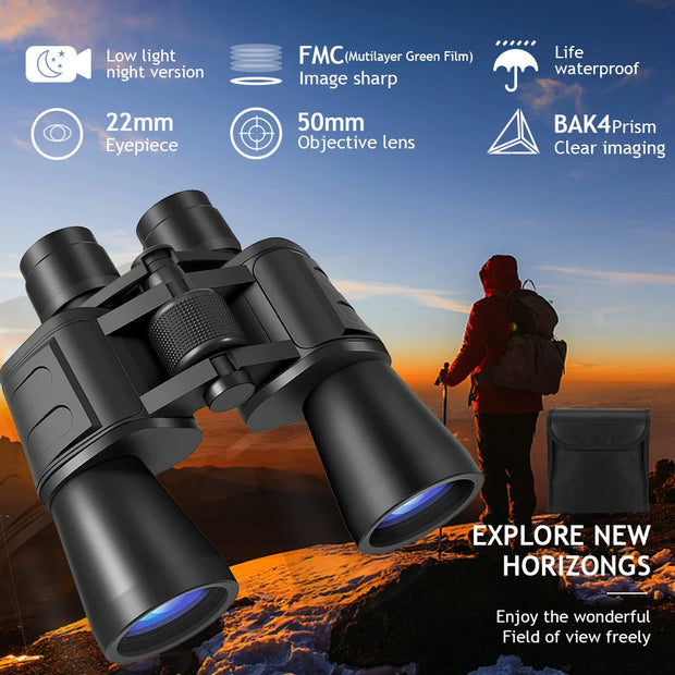 180x100 Zoom Binoculars Professional HD BAK4-Prism Powerful Binoculars Day Night Vision Long Range Outdoor Waterproof Telescope