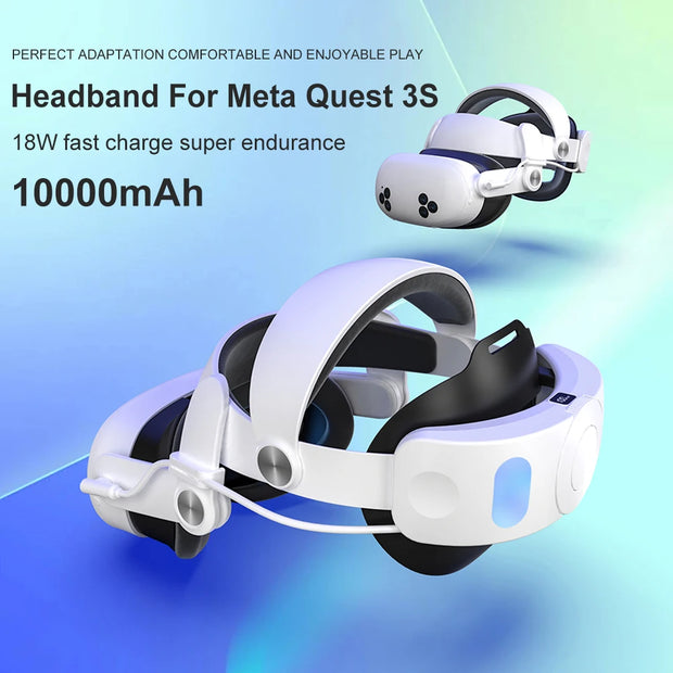 Head Strap 10000mAh Battery For Meta Quest 3/Quest 3S VR Headset Elite Strap Replacement Improve Comfort PD18W Fast Charging