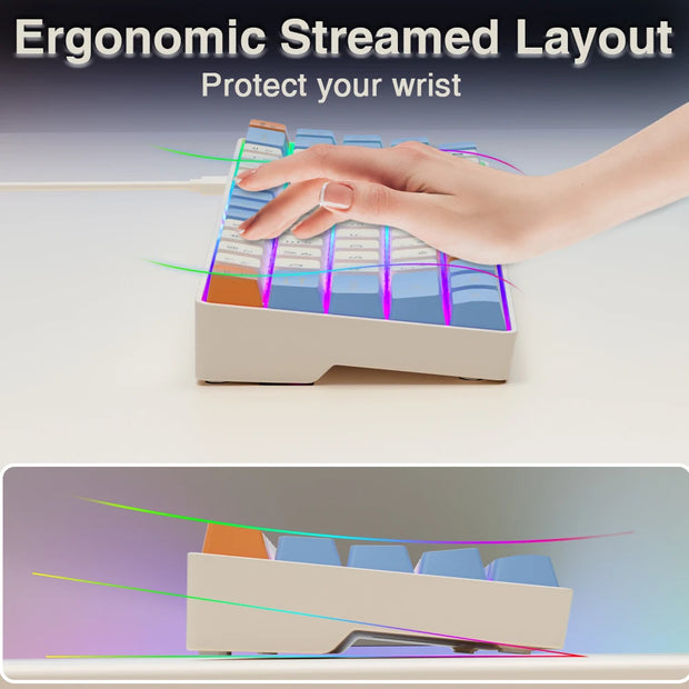 SOLAKAKA SK968 Wired Keyboard Optical Switches RGB Backlit Keycaps 60% Compact Office Computer Membrane Gaming Keyboard Portable