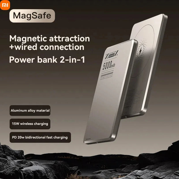 Xiaomi Super Slim Magnetic Power Bank 5000mAh Alloy Shell Battery Qi2 Fast Chargeing PowerBank For MagSafe iPhone Samsung HUAWEI