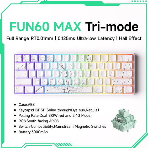 Akko MonsGeek FUN60 PRO&MAX HE Machanical Keyboard Magnetic Switch 60% Wireless Gaming Keyboard Rapid Trigger 8K Custom Keyboard