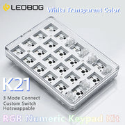 LEOBOG K21 Mini Number Keyboard 21 Transparent Key Mechanical Numeric Keypad 3 Mode Numpad 600mAh Gaming Keyboard With RGB Light