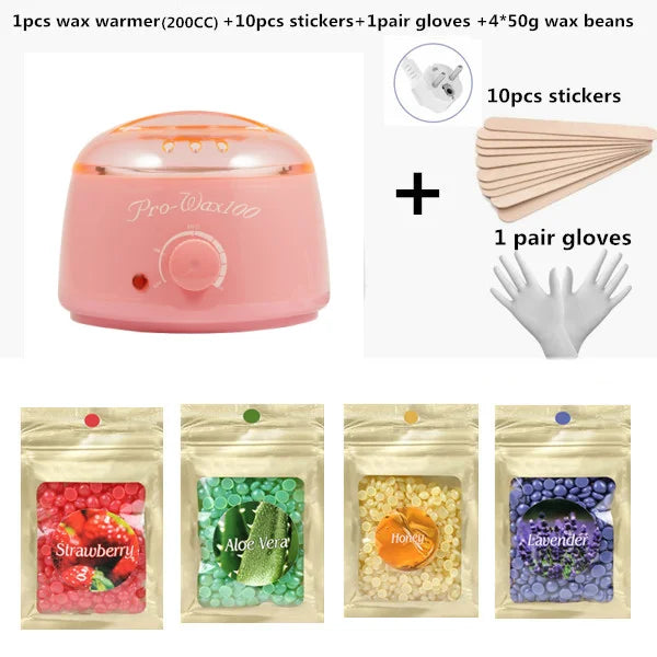 Electric 500cc   wax warmer  Hair Removal Wax- Heater Wax Beans 10pcs Wood Stickers Sets Waxing Kit cera depilator