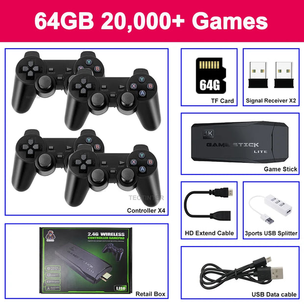 M8 Video Game Console 4K HD Built-in 20000 Games Wireless Controller TV Game Stick Retro Handheld Game Player Dropshipping