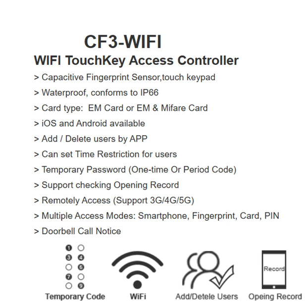 Tuya wifi Outdoor IP66 Black Plastic Shell  Fingerprint Access Control With Password And RFID Card Reader Function