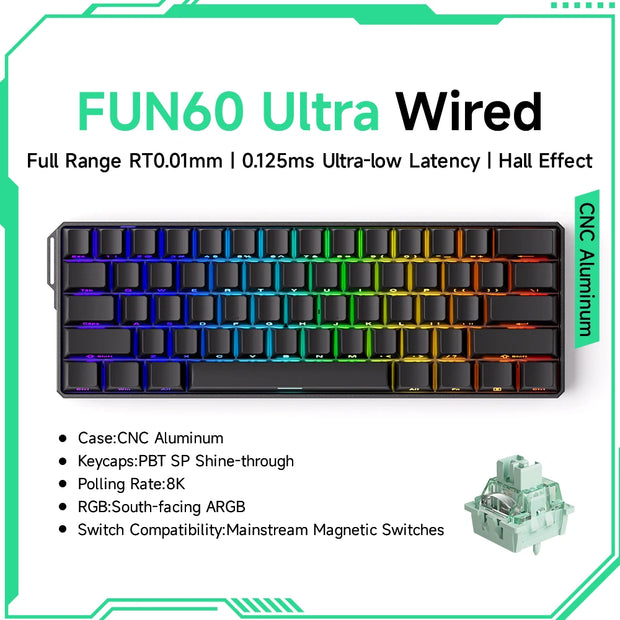 Akko MonsGeek FUN60 Mechanical Keyboard Magnetic Switch 60% Gaming Keyboards Rapid Trigger 0.01mm 8K ARGB HE/TMR Custom Keyboard