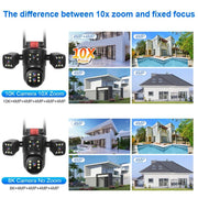 10K 20MP Security WiFi Camera Five Lens Four Screen Surveillance Cam Ai Track 10x Optical Zoom Waterproof Outdoor CCTV Cam Home