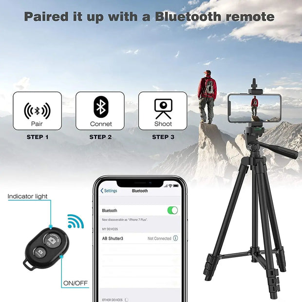 Phone Tripod 102cm Professional Video Recording DSLR Camera Photography Stand for Xiaomi HUAWEI iPhone Gopro with Selfie Remote