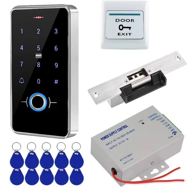 Outdoor IP68 Waterproof Access Control System Biometrics Fingerprint RFID Keypad K80 3A Power Supply Door Exit Button