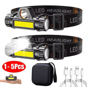 1-5PCS Rechargeable COB LED Headlamp Strong Magnetic Powerful Headlight Super Bright Waterproof Head Torch For Outdoor Fishing