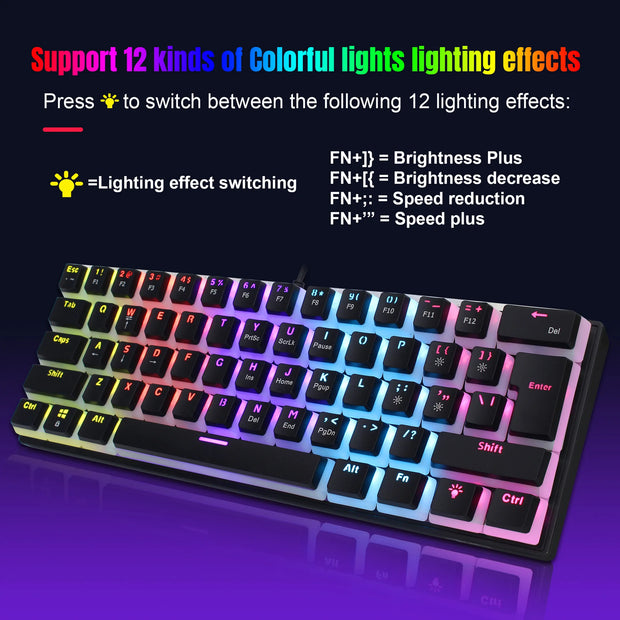 60% wired gaming keyboard, RGB backlight ultra compact mini keyboard, waterproof small compact 61 key keyboard for pc/Mac gamers