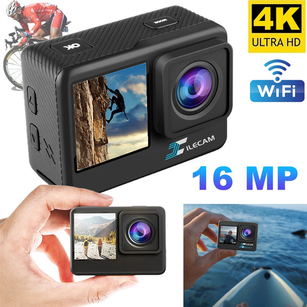 4K UHD 2.0 Inch IPS Screen Bicycle Video Recording Camera Outdoor Sport Cam Dual Screen Display 30M Waterproof Underwater Camera