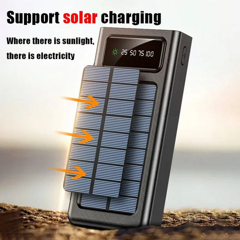 Xiaomi New Solar Power Bank 200000mA Large Capacity Mobile Power Fast Charging Battery With Dual USB 4 Cables For iPhone Samsung