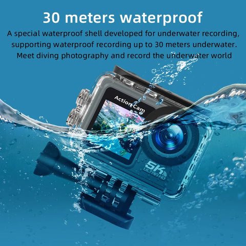 2025 NEW Action Camera 5K 4K 60FPS WiFi Anti-shake Dual Screen 170° Wide Angle 30m Waterproof Sport Camera with Remote Control