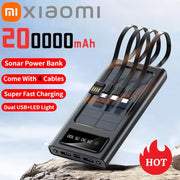 Xiaomi New Solar Power Bank 200000mA Large Capacity Mobile Power Fast Charging Battery With Dual USB 4 Cables For iPhone Samsung