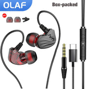 OLAF 3.5mm Type C Earphone Handsfree Headphones Wired With Mic Earbuds Bass Stereo Hifi Headset Gaming For Samsung Xiaomi Tablet