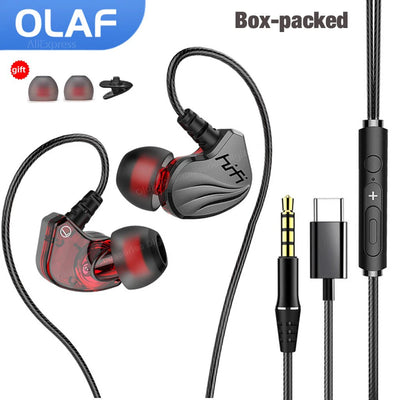 OLAF 3.5mm Type C Earphone Handsfree Headphones Wired With Mic Earbuds Bass Stereo Hifi Headset Gaming For Samsung Xiaomi Tablet