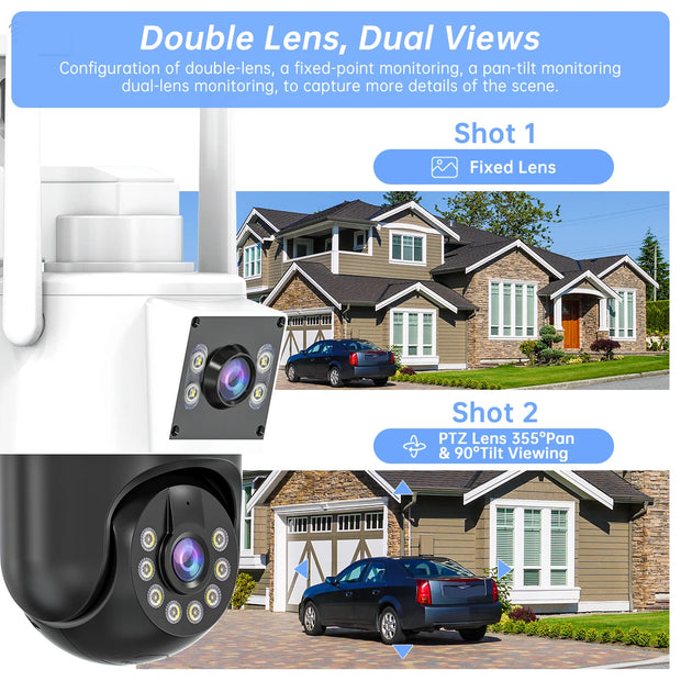 Jooan 5K 4K HD Wifi Camera Outdoor Dual Lens Dual Screen PTZ IP Camera AI Tracking Security Protection Video Surveillance