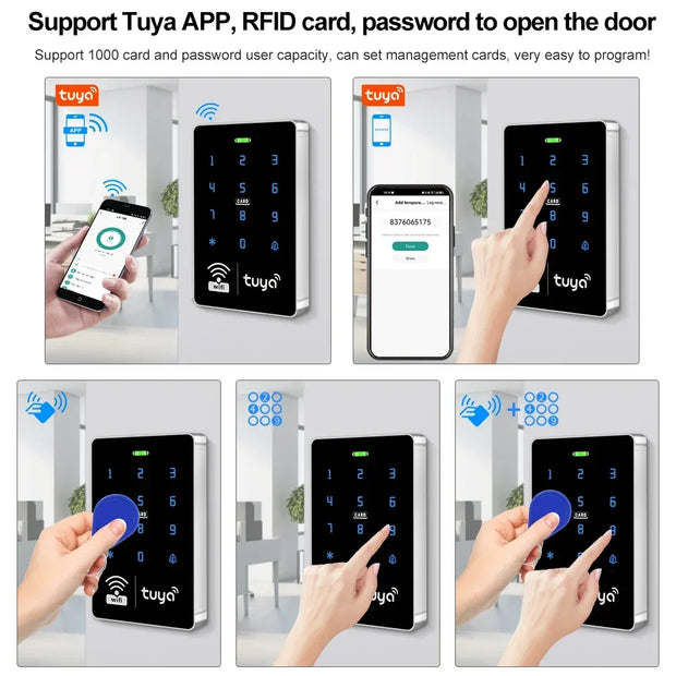 IP68 Waterproof WiFi Tuya Access Control System Keypad RFID Keyboard APP Remote Unlocking  Wiegand Output 125KHz and 13.56MHz