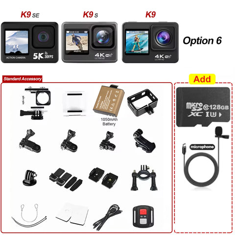 Action Camera 5K30FPS 4K60FPS 2.0 Touch LCD 48MP EIS DVR Webcam Dual Screen Wi-Fi 170D Waterproof 30M 5X Zoom Sports Camera