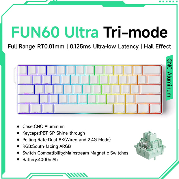 Akko MonsGeek FUN60 Mechanical Keyboard Magnetic Switch 60% Gaming Keyboards Rapid Trigger 0.01mm 8K ARGB HE/TMR Custom Keyboard