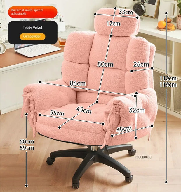 Velvet Lazy Office Chair for Bedroom Nordic Backrest Lift and Swivel Chairs Creative Comfortable Office Chairs for Gaming Room