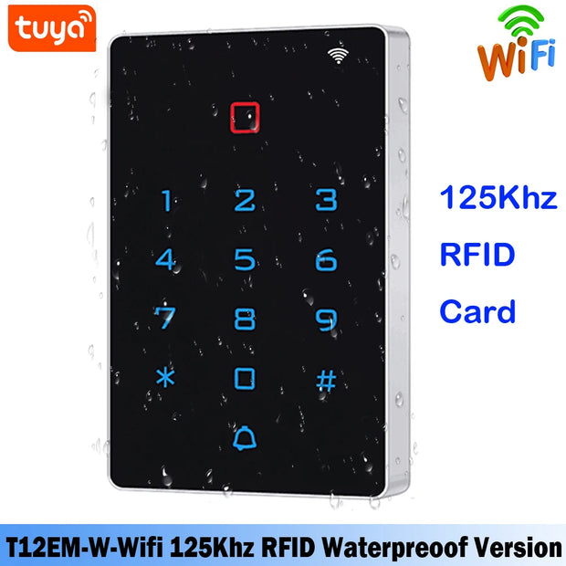 Waterproof WiFi Tuya App Backlight Touch 125khz RFID Card Access Control Keypad WG26 Output Alarm Management Card Support