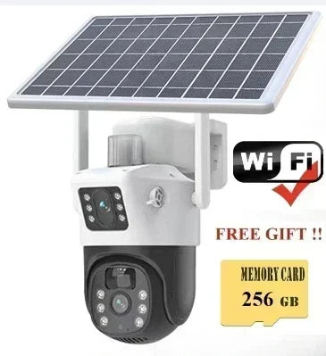 4K 8MP Sim Card Solar Camera comes free with a 256G memory Outdoor IP Cam Dual Screen Security Protection Wireless Surveillance