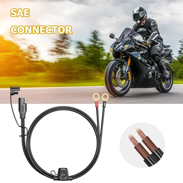 12-24V 18AWG SAE 2 Pin Quick Disconnect To O Ring Terminal Harness Connecter Cord Connector Cable for Battery Charger