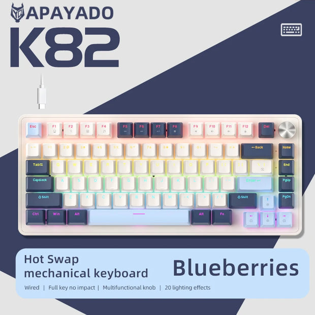 75% Mechanical Keyboard Wired with Media Knob, APAYADO Black Gaming Keyboard,Hot-Swap,ABS Cap Transparent Character Backlighting