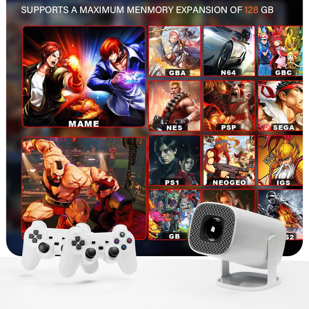 Salange S40MAX Game Projector Android 11 2.4G/5G WiFi6 BT5.4 Retro Game Console Support 4K Video With 2 Wireless Game Controller