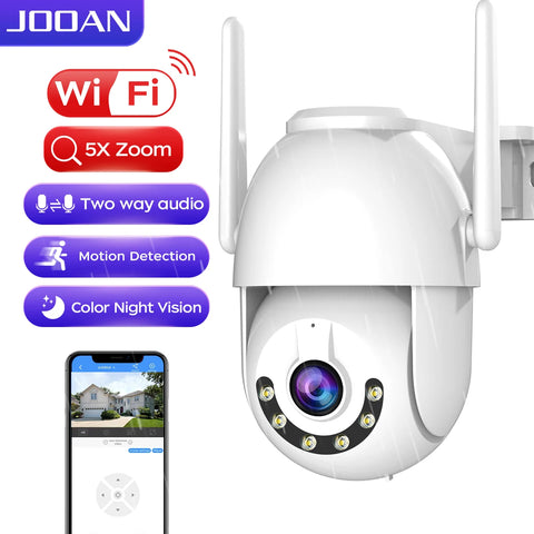 JOOAN 3MP HD Wifi PTZ Camera Outdoor 5x Digital Zoom Auto Tracking IP Camera CCTV Audio Video Surveillance Night Color Camera