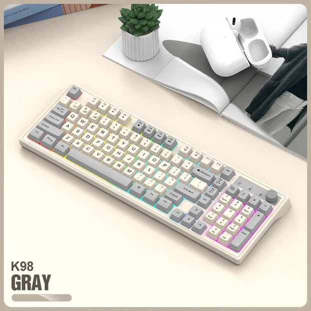 98-key Wireless Keyboard Rainbow Light, 2.4G Bluetooth Dual-mode Connection, Multi-function Suitable for Computer Laptop