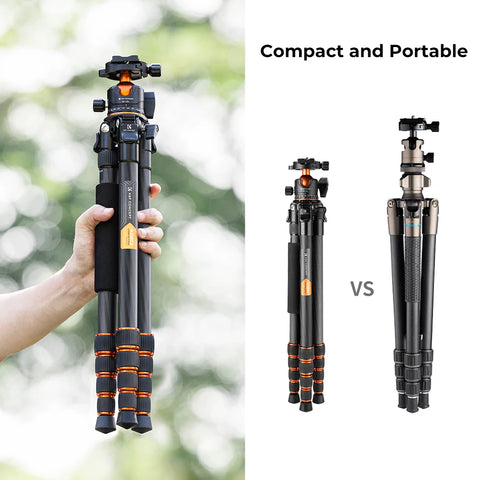 K&F Concept Professional Carbon Fiber Tripod for DSLR Camera Stand 15kg/33lbs Max Load with 360° Ball Head Photography Camcorder