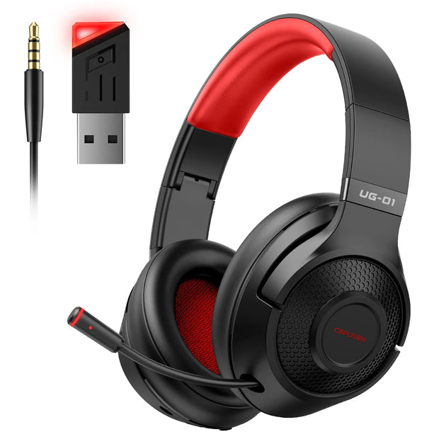 CINPUSEN UG-01 2.4Ghz Wireless Gaming Headset for PC, PS5, PS4, MacBook, with Microphone, Soft Earmuff - 40 Hours Playtime